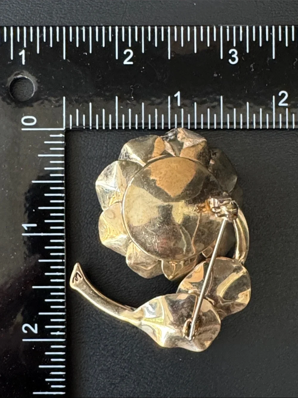 VTG Liz Claiborne Signed LC Orange Enamel Flower Brooch Pin Faux Pearl
